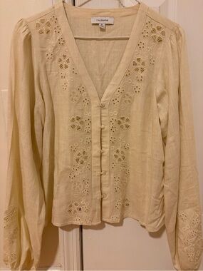 Calliope Cream Embroidered V-Neck Button-Front Women's Shirt